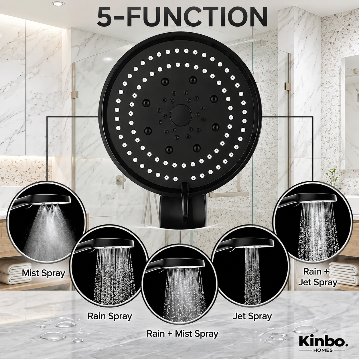 Black Handheld Shower with 1.5 Meter, Tube & wall Hook, Shower for Bathroom.