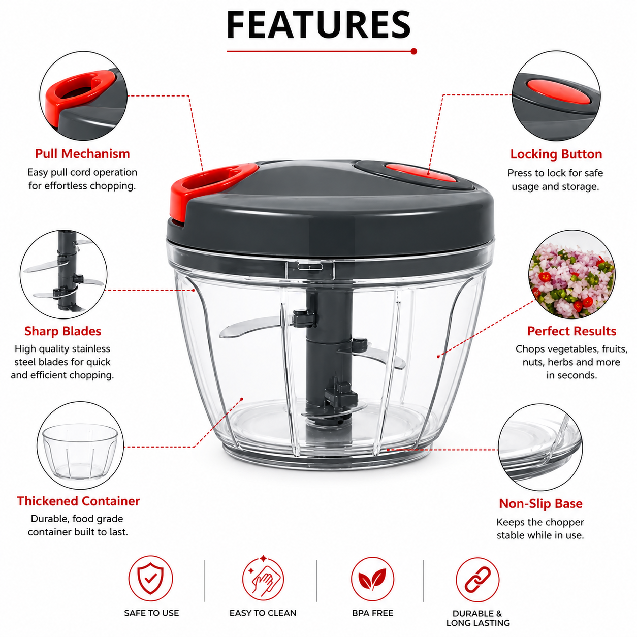 Kitchen Dori Chopper 500ml |Handy Vegetable and Fruit Chopper
