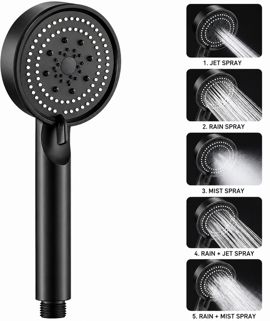 Black Handheld Shower with 1.5 Meter, Tube & wall Hook, Shower for Bathroom.