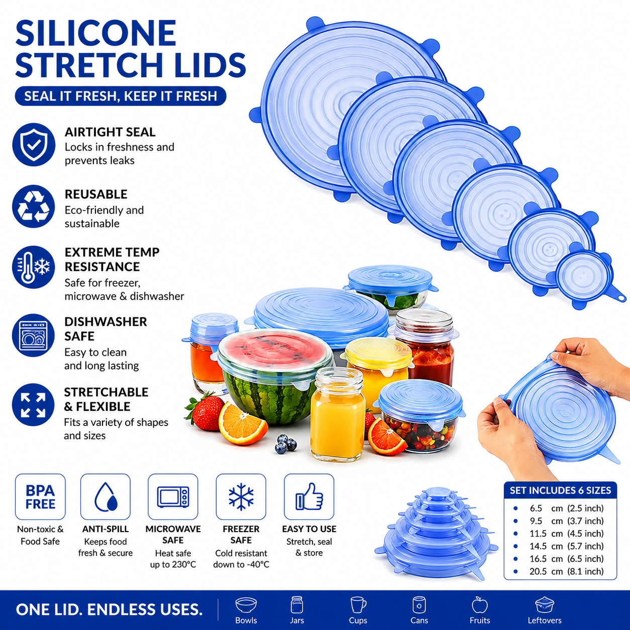 Silicone Stretch Lids – Reusable Freshness Covers for Every Kitchen